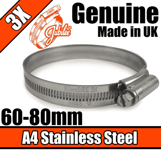 Jubilee A4 Marine Stainless Steel Clips Hose Pipe Clamp Worm Drive 60-80mm 3X