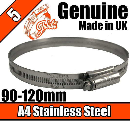Jubilee A4 Marine Stainless Steel Clips Hose Pipe Clamp Worm Drive 90-120mm 5