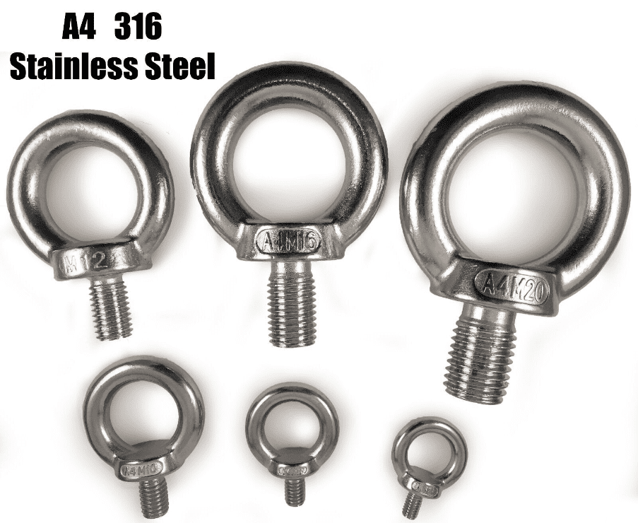 Lifting Eye Bolts A4 Marine Stainless Steel Metric Thread With Full Hex Nuts