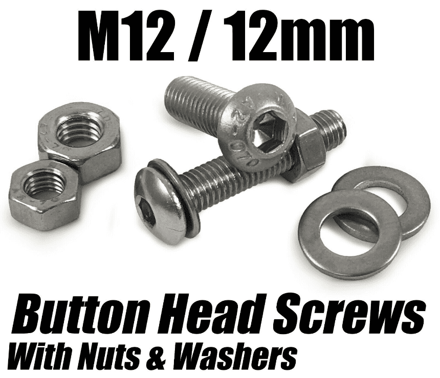M12/12mm Button Head Screws W/ Hex Nuts & Washers Stainless Steel Socket Bolts