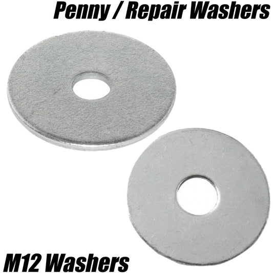 M12 12mm Mudguard/Penny/Repair Washers Flat Wide Large Washer Zinc Plated