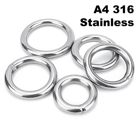 M13 / M16 Round O Rings - A4 316 Marine Grade Stainless Steel - Welded Polished