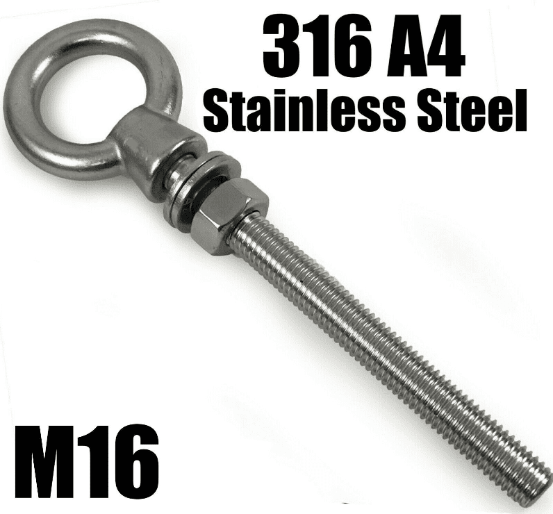 M16X150mm A4 316 Marine Grade Stainless Steel Lifting Eye Bolt Longshank Nut