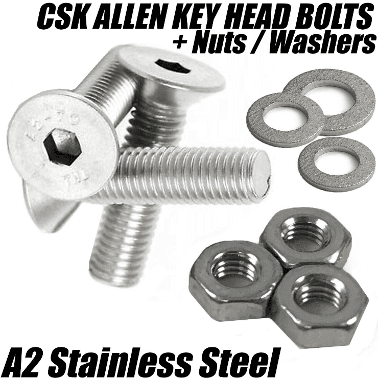 M3 A2 Stainless Steel Countersunk Screws Socket Bolts W/ Full Hex Nuts Washers