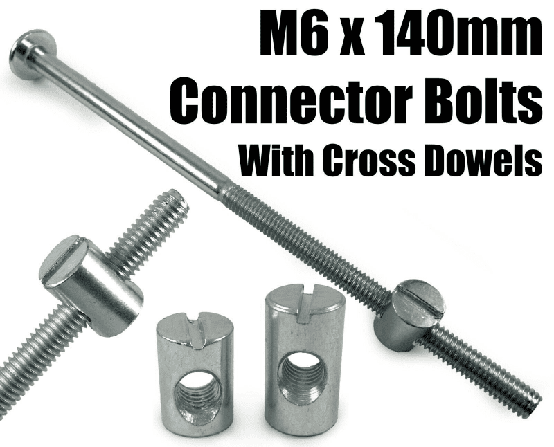 M6X140mm Furniture Connector Bolts & Cross Dowel Barrel Nuts Joint Fixing Unit