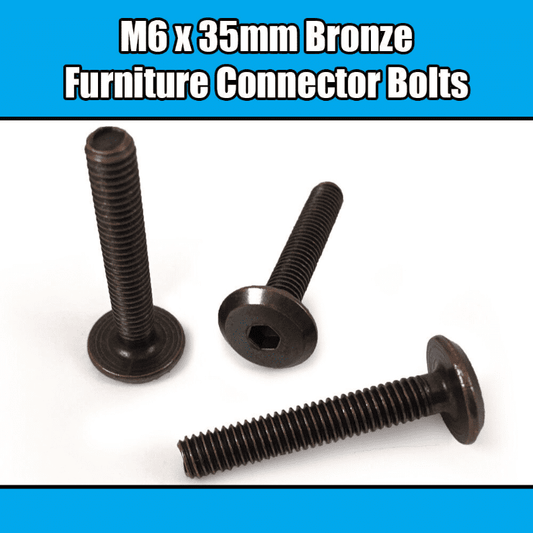 M6X35mm Bronze Furniture Connector Bolts Joint Fixing Bed Cot Unit Table Desk