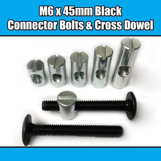 M6X45mm Black Furniture Connector Bolts & Cross Dowel Barrel Nuts Fixing Unit