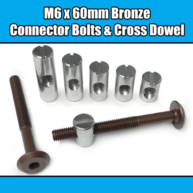 M6X60mm Bronze Furniture Connector Bolts & Cross Dowel Barrel Nuts Fixing Unit