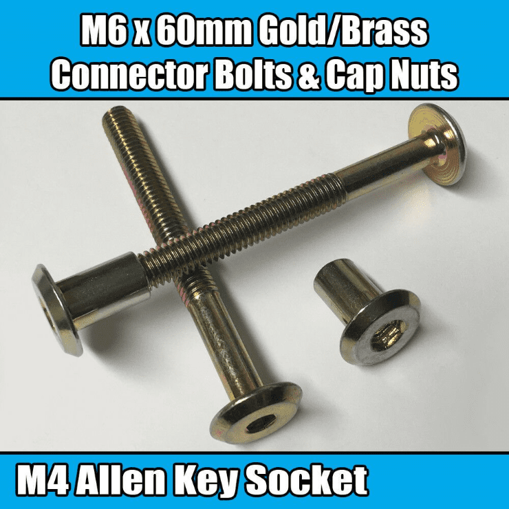 M6X60mm Gold Brass Yellow Furniture Connector Bolts With Cap Nuts Joint Fixing