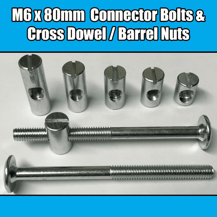 M6X80mm Furniture Connector Bolts & Cross Dowel Barrel Nuts Joint Fixing Unit