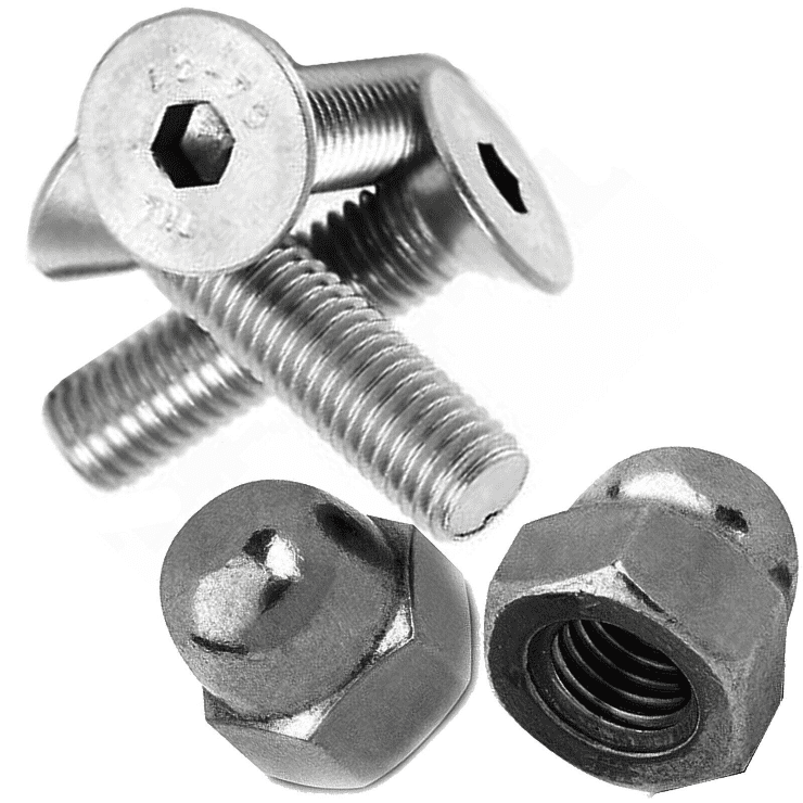 M8 A2 Stainless Steel Countersunk Screws Socket Bolts + Hex Dome Cap Nuts Domed