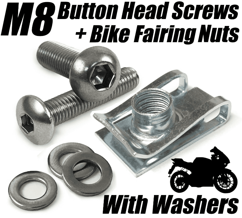 M8 Motorbike Cycle Fairing Panel Clips Chimney Lug Nuts With Button Head Screws
