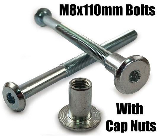 M8X110mm Furniture Connector Bolts & Cap Nuts Flat Head Joint Fixing Unit