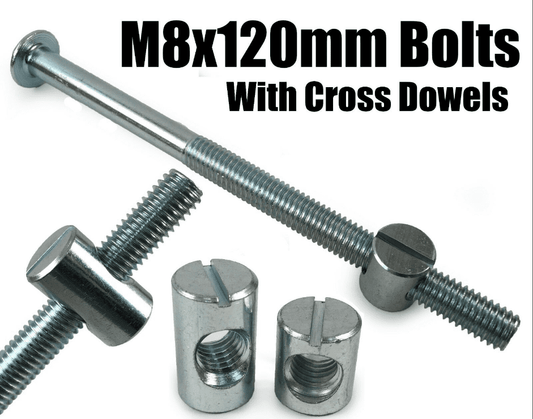 M8X120mm Furniture Connector Bolts & Cross Dowel Barrel Nuts Unit Bed Cot Desk