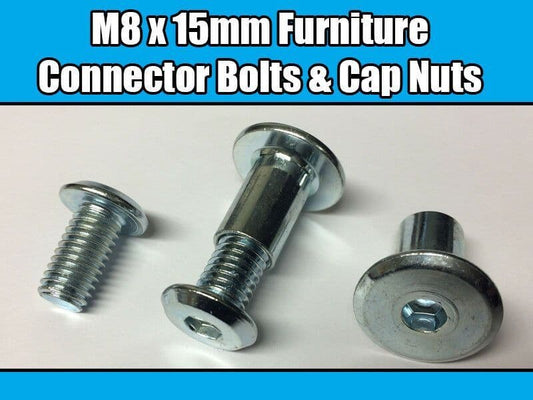 M8X15mm Furniture Connector Bolts & Cap Nuts Allen Key Flat Head Joint Fixing