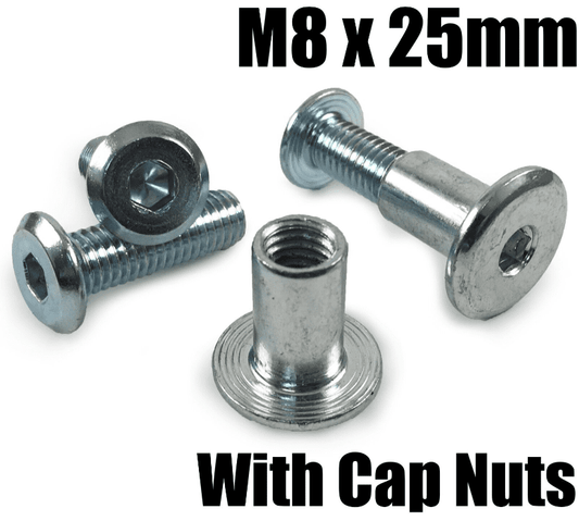 M8X25mm Furniture Connector Bolts & Cap Nuts Flat Head Joint Fixing Unit
