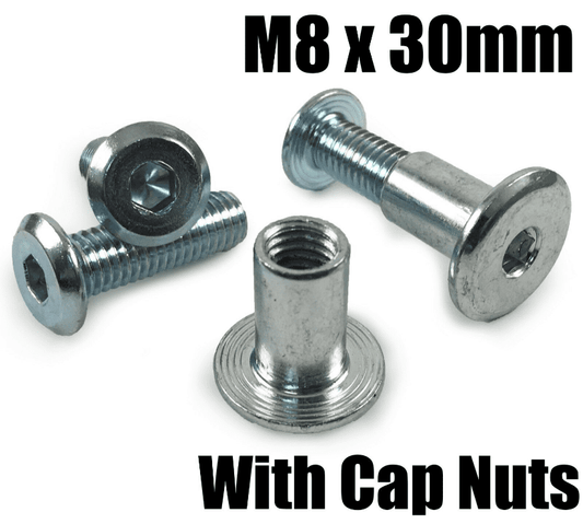 M8X30mm Furniture Connector Bolts & Cap Nuts Flat Head Joint Fixing Unit