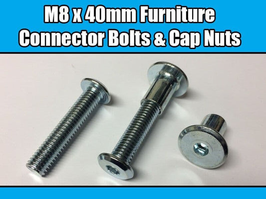 M8X40mm Furniture Connector Bolts & Cap Nuts Allen Key Flat Head Joint Fixing