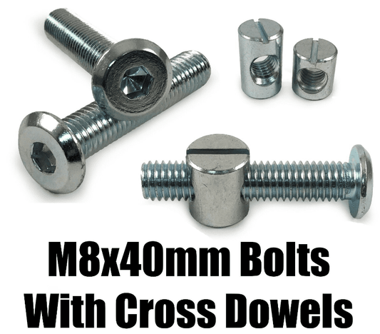 M8X40mm Furniture Connector Bolts & Cross Dowel Barrel Nuts Unit Bed Cot Desk