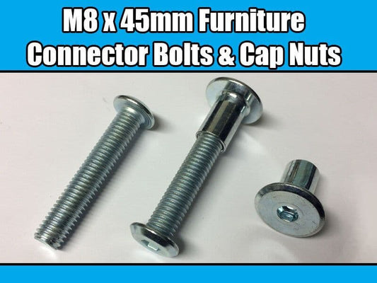 M8X45mm Furniture Connector Bolts & Cap Nuts Allen Key Flat Head Joint Fixing