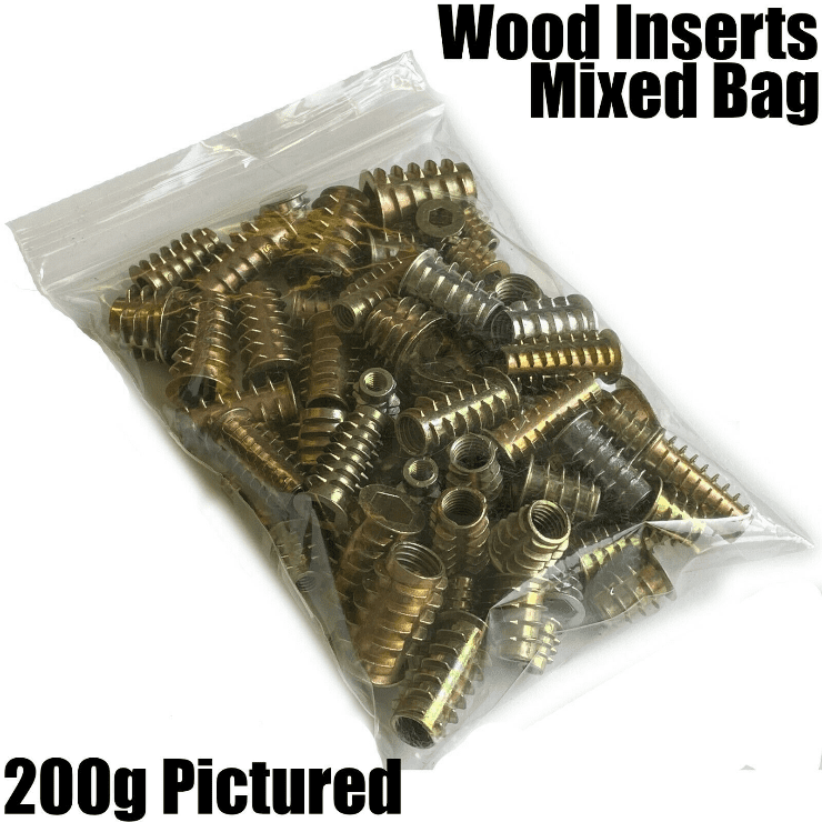 Mixed Bag Of Hex Fixing Type D/E Wood Inserts Nuts M4 M5 M6 M8 M10 Thread