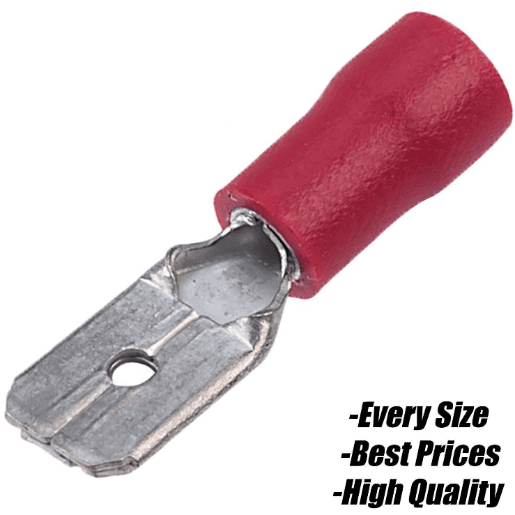 Red Copper Crimp Terminals Male Tab Spade Piggyback Wire Connector Conduit Audio