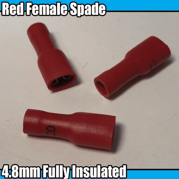 Red Female Spade Fully Insulated Electrical Crimp 4.8mm Tab Terminals Cable Wire