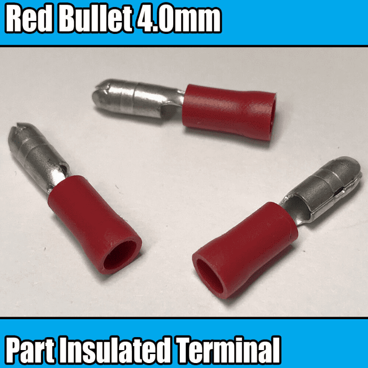 Red Insulated Bullet Electrical Crimp 4.0mm Terminals Brass Cable Wire