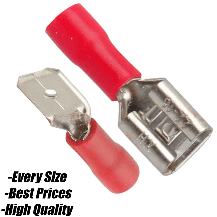 Red Male Tab/Female Spade Set Insulated Copper Electrical Wire Cable Crimp Mix