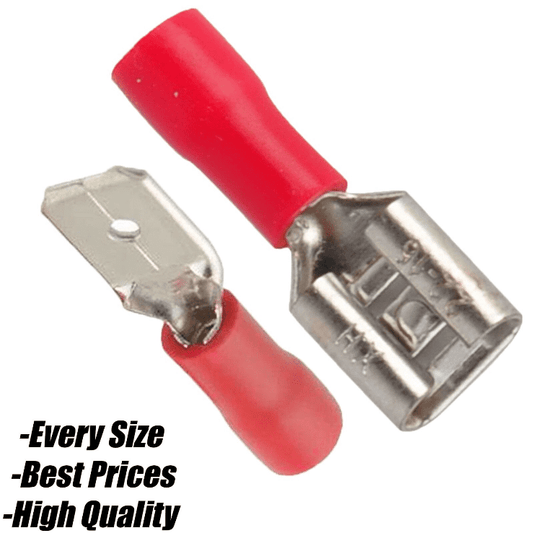 Red Male Tab/Female Spade Set Insulated Copper Electrical Wire Cable Crimp Mix