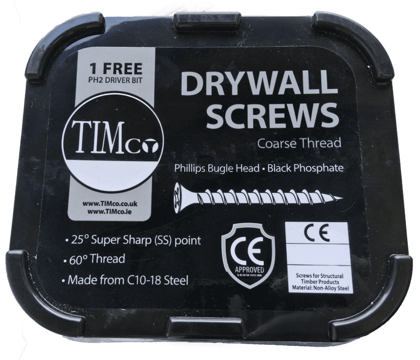 Timco 3.5 Coarse Thread Drywall Plasterboard Screws Bugle Head Black Steel Tub