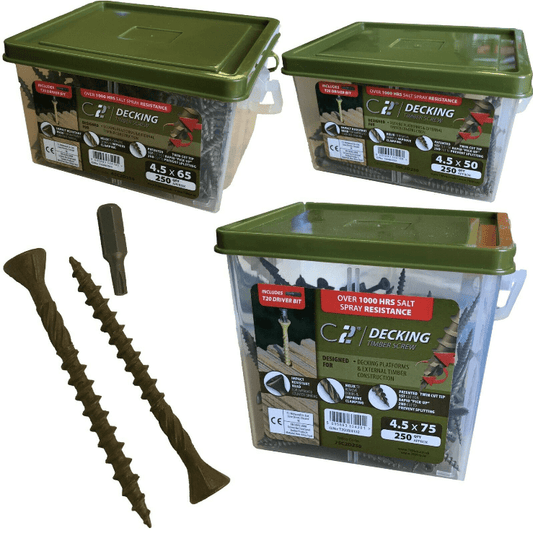 Timco 4.5mm 9G C2 Exterior Green Outdoor Wood Decking Screws T20 Torx Head Bit