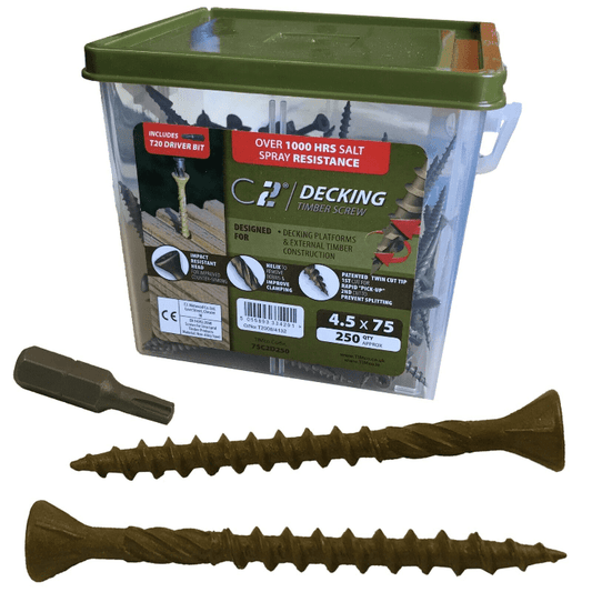 Timco 4.5x75mm C2 Exterior Green Outdoor Wood Decking Screws T20 Torx Head Bit