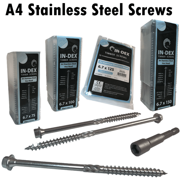 Timco In-Dex Stainless Steel A4 Landscape Sleeper Wood Timber Hex Head Screws