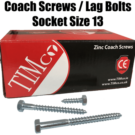 Timco M8 Zinc Coach Screw/Lag Bolts Size 13 Hex Head Timber Wood Desk Chair