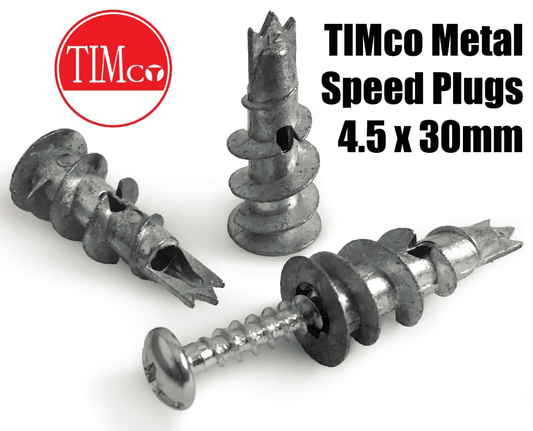 Timco Metal Plasterboard Cavity Wall Speed Fixing Plugs Self Drive With Screws