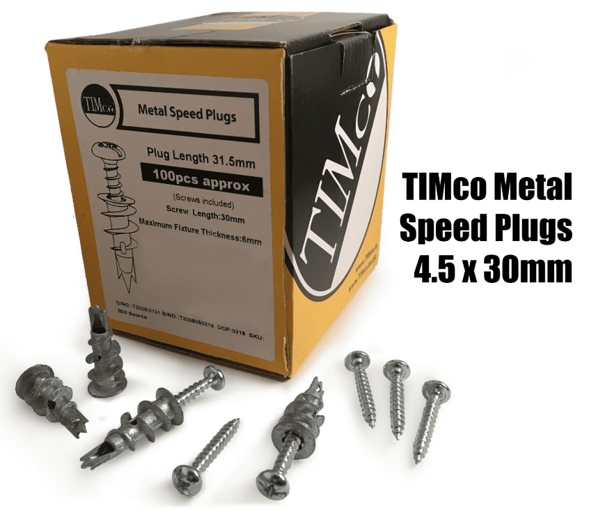 Timco Metal Plasterboard Cavity Wall Speed Fixing Plugs Self Drive With Screws
