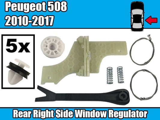 Window Winder Repair Kit + Fastener Clips for Peugeot 508 Saloon  Rear Right