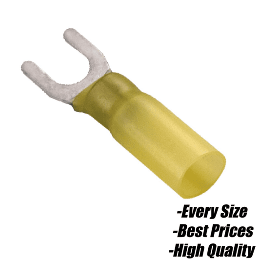 Yellow Heat Shrink fork 2 Prong Connector Terminals Electrical Wire Cable Crimp