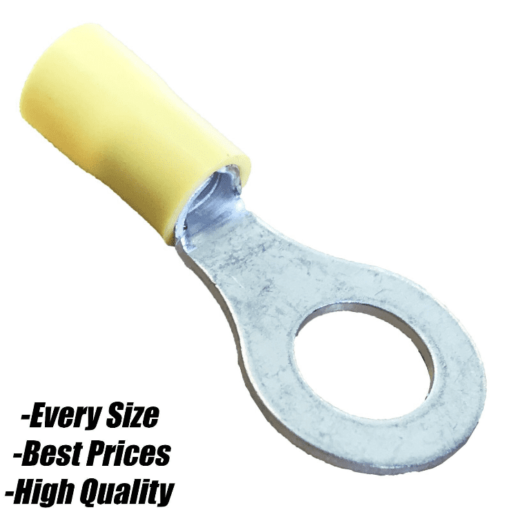 Yellow Insulated Electrical 6.4mm Ring Hoop Crimp Terminals Copper