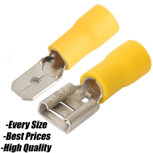 Yellow Male Tab/Female Spade Insulated Copper Electrical Wire Cable Crimp Mix