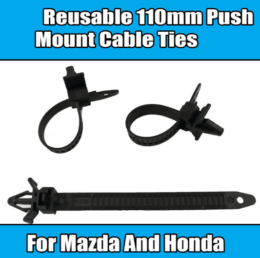 10 110mm Reusable Push Mount Cable Ties Black Plastic for Mazda Honda
