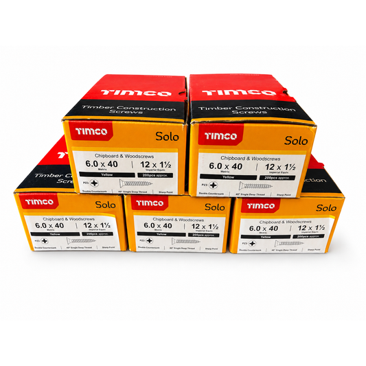 5 Boxes of Timco 6.0x40mm Solo Screws 