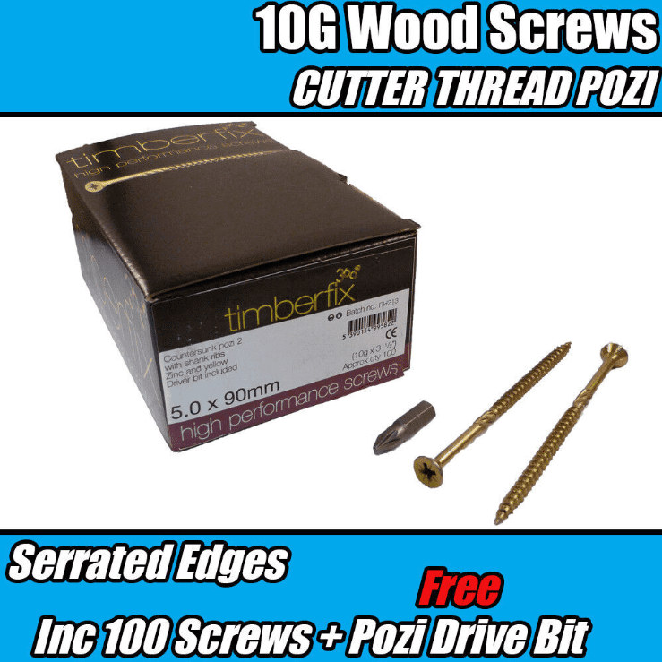 100x 5.0X90mm 10G Premium Wood Screw Pozi Countersunk Timberfix