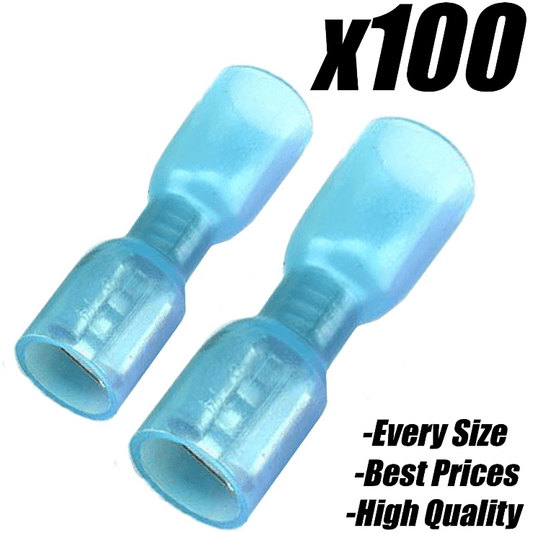 100x Blue 6.3mm Heat Shrink Female Spade Insulated Terminal Crimp