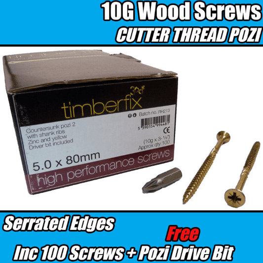 100x Box 5.0mmx80mm 10G Wood Screws Pozi Csk Timberfix 360