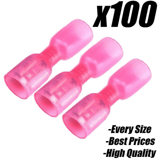 100x Red 6.3mm Heat Shrink Female Spade Insulated Terminal