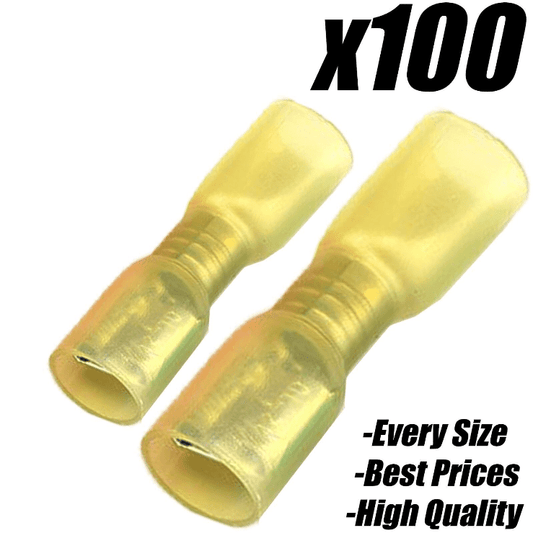 100x Yellow 6.3mm Heat Shrink Female Spade Insulated Terminal