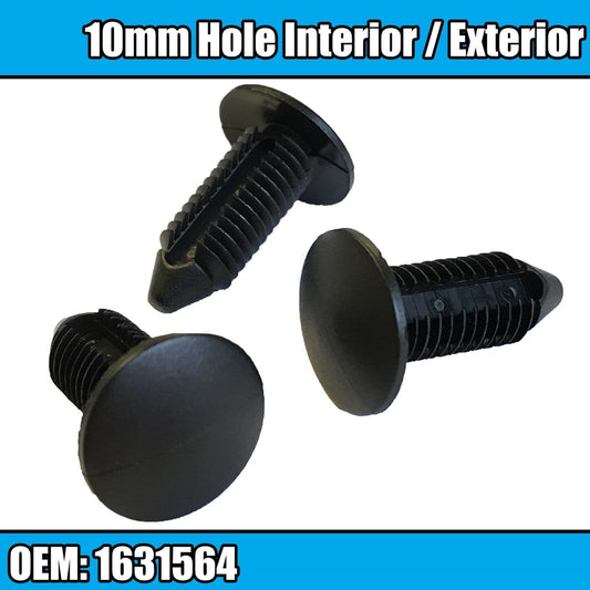 10x Bumper Fixing Fir Tree Clips Black Plastic 10mm Hole Domed Head