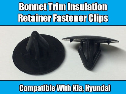10x Clips for Kia Hyundai Hood Insulation Retainer Bonnet 1000458 Black Plastic